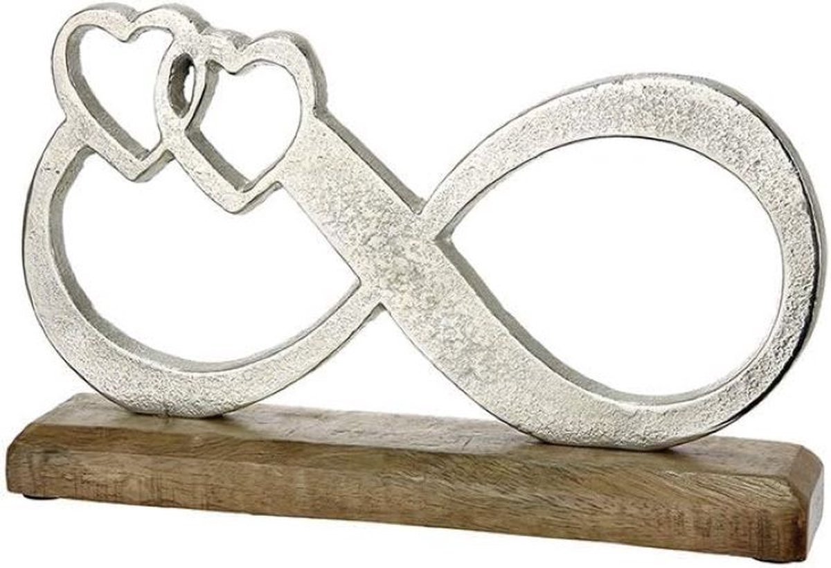 Symbool beeld oneindigheid XL - aluminium mangohout zilver-kleuren breedte 32 cm 19 hoog