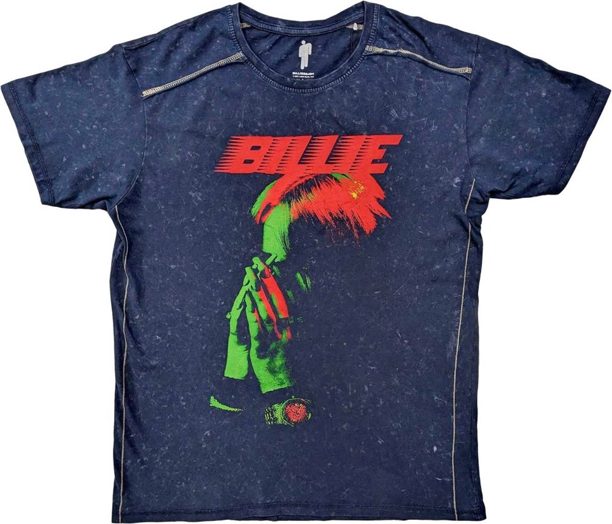 Billie Eilish - Hands Face Heren T-shirt - 2XL - Blauw