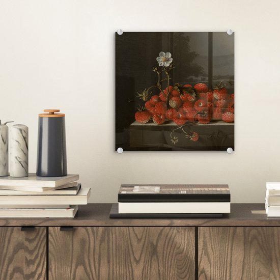 MuchoWow® Peinture sur verre 20x20 cm - Peinture sur verre acrylique - Nature morte aux fraises des bois - Peinture d'Adriaen Coorte - Photo sur verre - Peintures