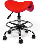 Zadelkruk Antaris Rood Laag met Voetring - Zithoogte 40/58cm - kruk op wielen - krukje - werkkruk - zadelkruk - bureaukruk - kapperskruk - verstelbaar - draaikruk - tabouret - zadelkruk met rugleuning - tot 160kg