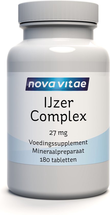 Nova Vitae - IJzer Supplement - IJzer Complex - 27 mg - 180 - tabletten - bij vermoeidheid - voor meer energie - Vegan