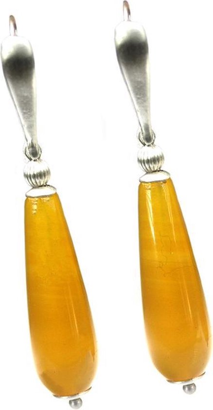 Boucles d'oreilles Bela Donaco Art Déco - Agate jaune ocre - Argent Massif brossé