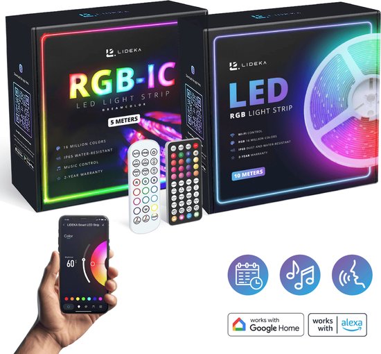 Lideka® - Bande lumineuse LED - RGB 10M + RGBIC 5M - Avec télécommande et contrôle par application - Bandes lumineuses - Bande lumineuse - Siècle des Lumières LED