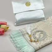 Al Quds Gebedskleed - Compleet met Tas en Tasbih - Zachte Stof en Luxe Uitstraling - Seccade - Geschenkset - Kleur Wit