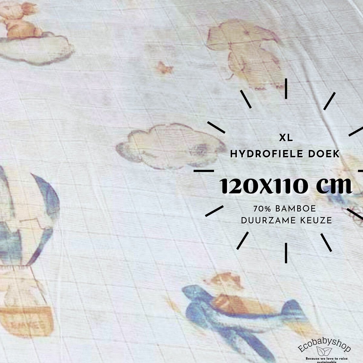 Goedkoopste BoefieBoef XL Hydrofiele Doek 120x110cm - Zachte Bamboe Swaddle, Inbakerdoek, Mousseline Doek voor Baby's en Newborns 0 tot 12 maanden - Lucht Beer - Dubbellaags, Ademend en Absorberend - Kerst en KraamCadeau - Duurzaam - Babydeken - Blauw Vliegtuig