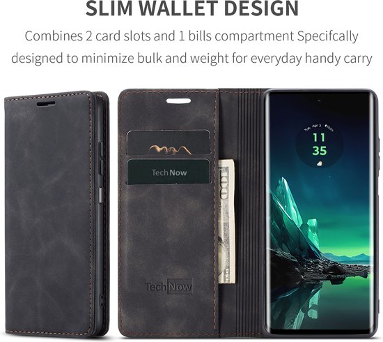 Motorola Edge 40 Neo Case - Book Case Cuir Slimline Zwart