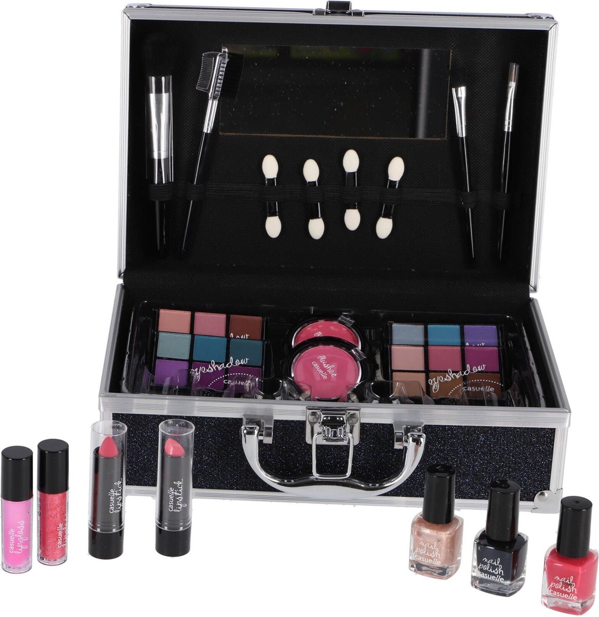 Casuelle Aluminium - Make-Up Koffer - Donkerblauw/Glitter - 41 Stuks