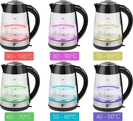 Bouilloire en verre 1,7 l - 2200 W - Acier inoxydable - 100 % sans BPA -  Fonction maintien au chaud - Éclairage LED à changement de couleur -  Réglage de la température (40 °C à 100 °C) : : Cuisine et Maison