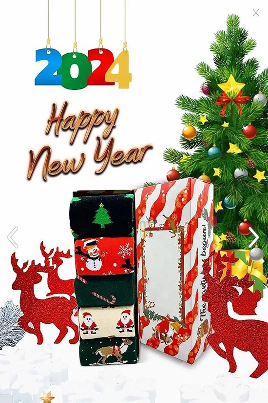 Kerst Sokken - Neiuwjaar - Gift Box - Huissokken - Warme Sokken - 5 Paar - Geschenk - Dames en Heren - Verjaardag - Maat 38 - 43