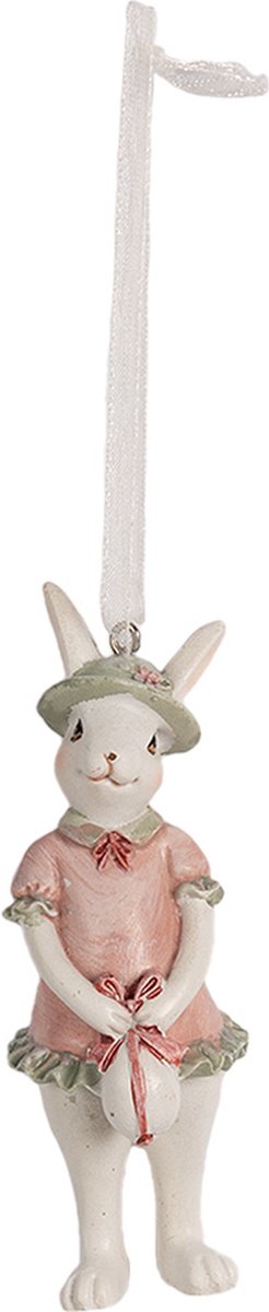 Clayre & Eef Hanger Konijn 10 cm Wit Roze Polyresin