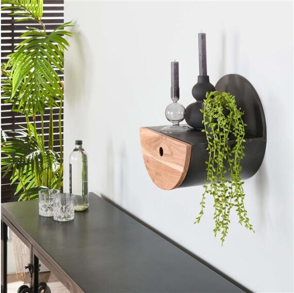 Meubelplaats Wandschap half moon Ø30 met lade - acacia naturel massief acacia naturel