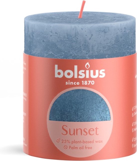 Bolsius - Bougie pilier rustique coucher de soleil 80 x 68 mm Bougie bleu ciel
