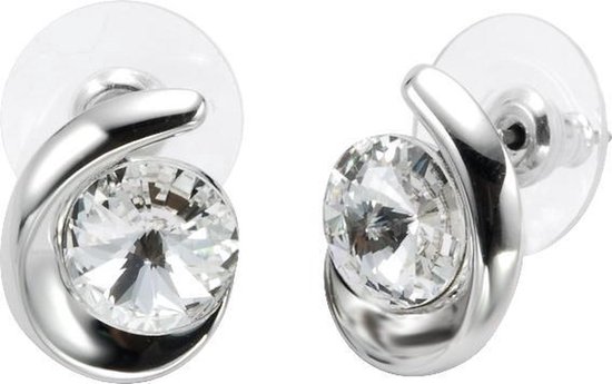 Behave Dames oorbellen met 10 mm swarovski elements facet geslepen rivoli kristal – zilverkleurig – 14 mm lang