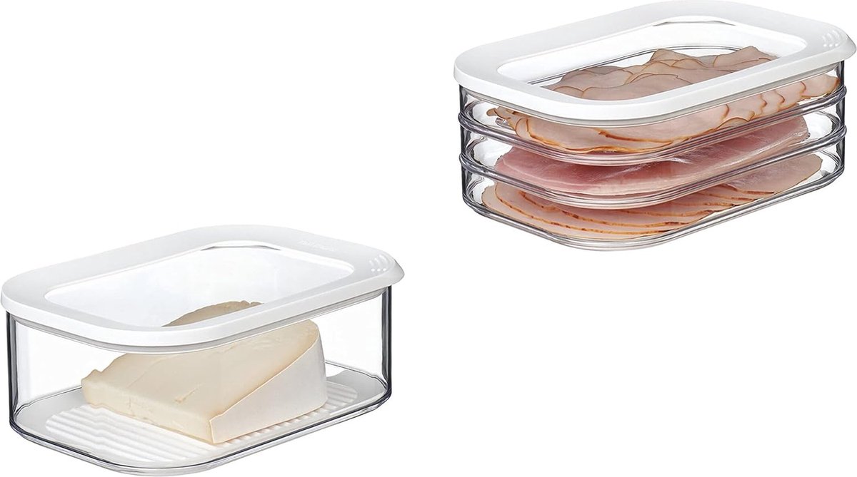 2-delig Vershouddozen starterset Meat and Cheese Modula voorraaddoos - ideaal voor het bewaren van levensmiddelen - vaatwasmachinebestendig, wit