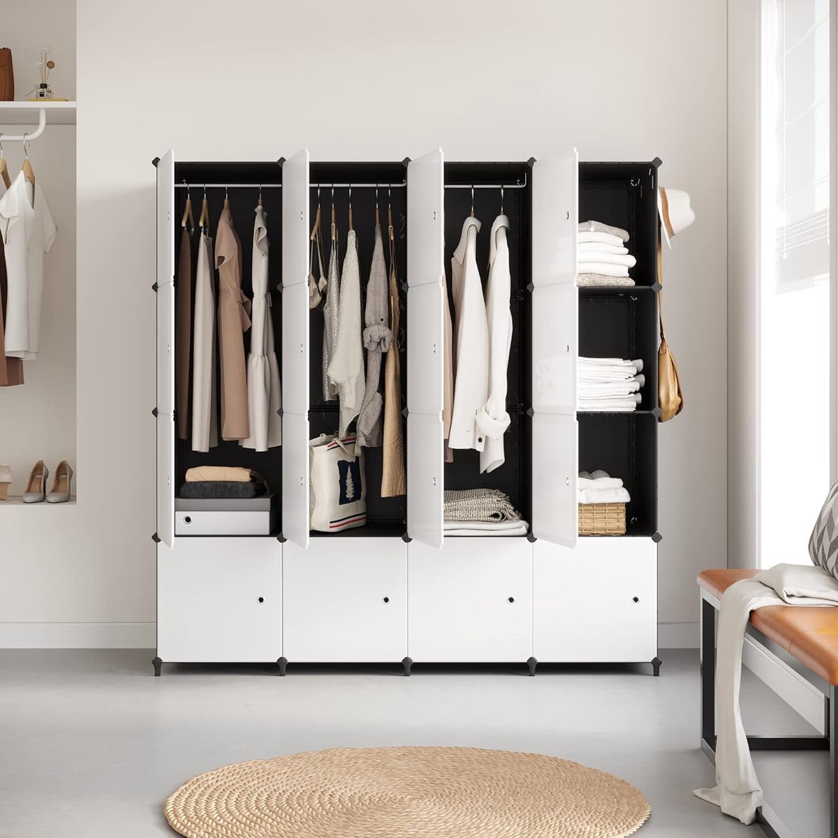 Armoire Penderie Portable, Étagère de Rangement en Plastique Meuble de  Rangement pour Vêtements Chaussures Jouets Accessoires