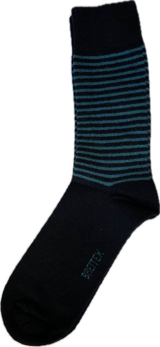 Breitex Gestreepte Sokken - 4 Paar - Blauw - Gestreept - Maat: 43/46 - Englisch Socks - 89% Wol - Heerlijk warm - Wintersokken