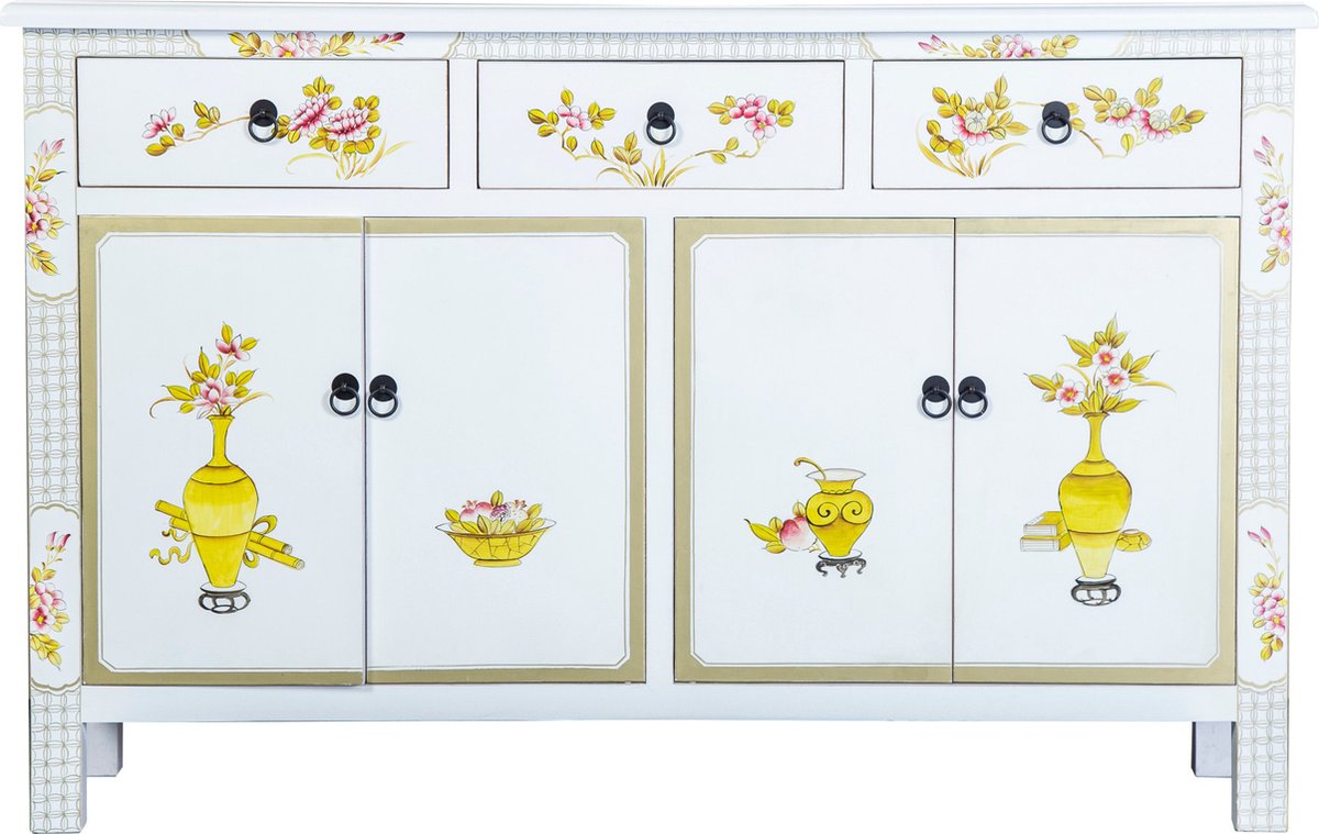 Fine Asianliving Chinese Dressoir White Hand-Painted W140xD34xH90cm Chinese Meubels Oosterse Kast