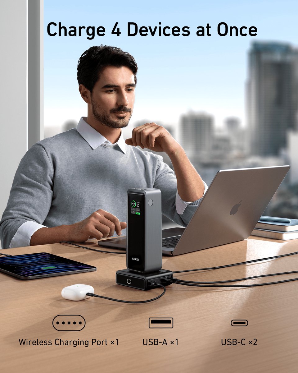 Anker 100W Oplaadbasis 4 Poorten Zwart - afbeelding 3