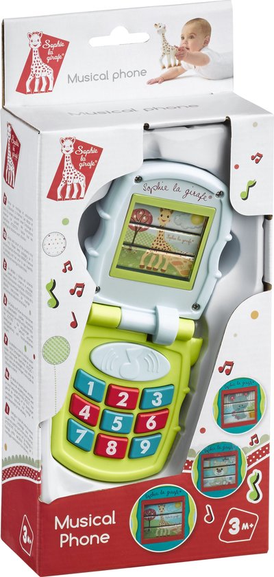 Foto: Sophie de giraf muziek telefoon speelgoedtelefoon babyspeelgoed vanaf 3 maanden 8x6 5x5 cm in wit rood geschenkdoosje
