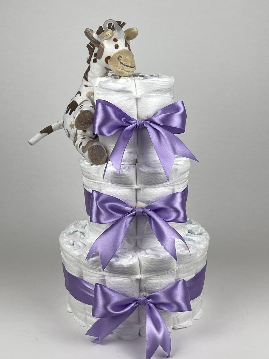 Goedkoopste Chouette-Chouette | Luiertaart Meisje | Kraamcadeau | Geboorte Meisje | Babyshower | Giraffe Gino Paars