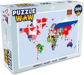 Puzzel Wereld - Kaart - Vlag - Landen - Legpuzzel - Puzzel 500 stukjes