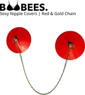 BOOBEES Tepelstickers - Sexy Nipple Covers - Rood Leer - Geelgoud ketting - Tepel Sieraad - Borst Accessoires