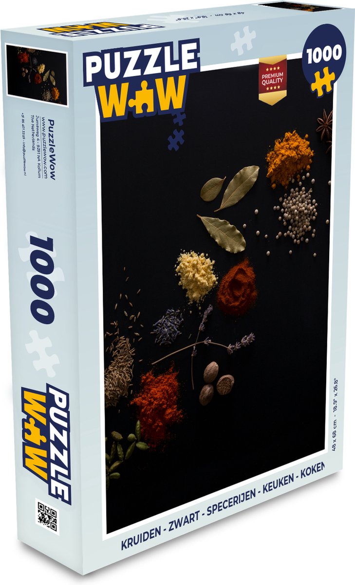 Puzzel Kruiden - Zwart - Specerijen - Keuken - Koken - Legpuzzel - Puzzel 1000 stukjes volwassenen
