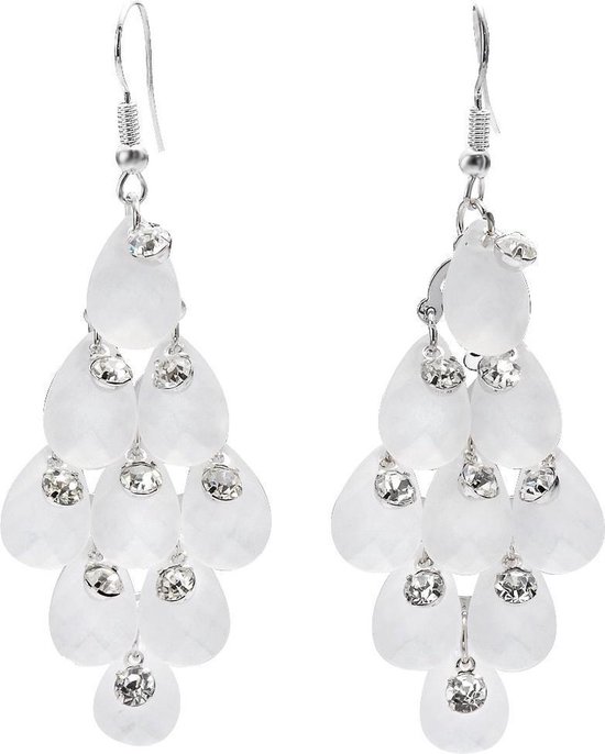 Behave Boucles d'oreilles pendantes avec perles et pierres en forme de goutte facettées