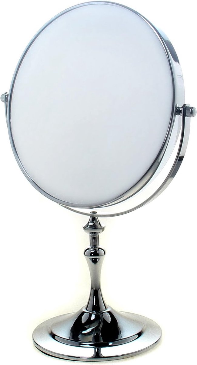 Goedkoopste staande spiegel 5-voudige vergroting, 20 cm make-upspiegel 360° draaibaar. Verchroomde make-upspiegel scheerspiegel tafelspiegel badkamerspiegel, dubbelzijdig normaal 5x vergroting,