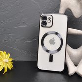 Silicone Back cover Geschikt voor Apple iPhone 12 met lensbeschermer/magneet case Telefoonhoesje/transparant met Zwart randen
