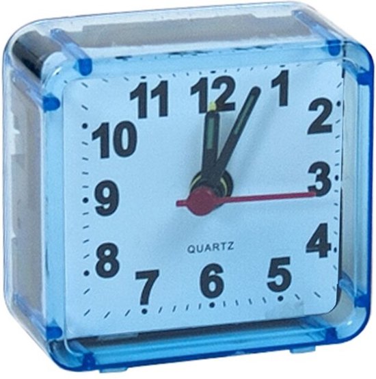 Gerimport Reiswekker/alarmklok analoog - licht blauw - kunststof - 6 x 3 cm - klein model