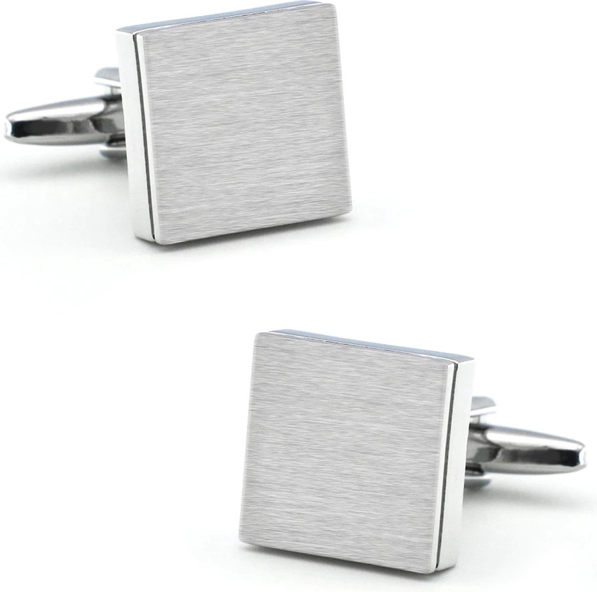 Vierkante Manchetknopen Heren Zilver Kleurig - Geborsteld - Cufflinks - Papa Cadeau Voor Mannen - Vaderdag
