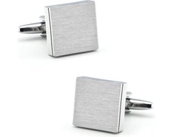 Vierkante Manchetknopen Heren Zilver Kleurig - Geborsteld - Cufflinks - Cadeau voor Man - Mannen Cadeautjes Accesoires