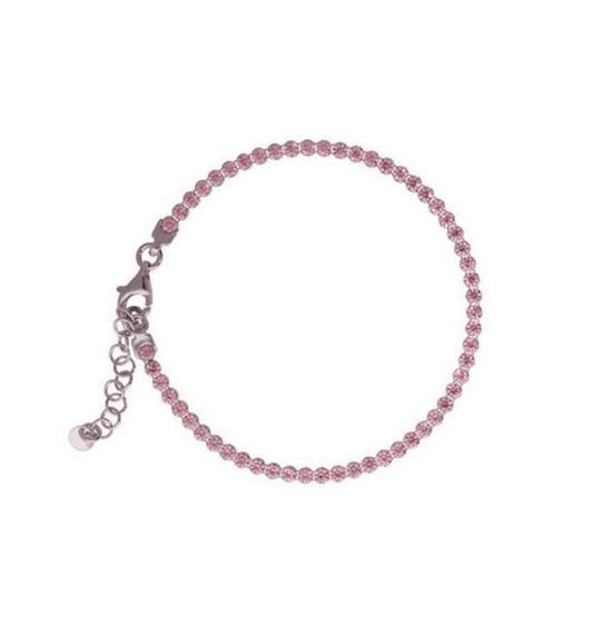 Hetty'S - Zilveren tennisarmband - Roze zirkonia 2 mm - lengte 18 + 2 cm