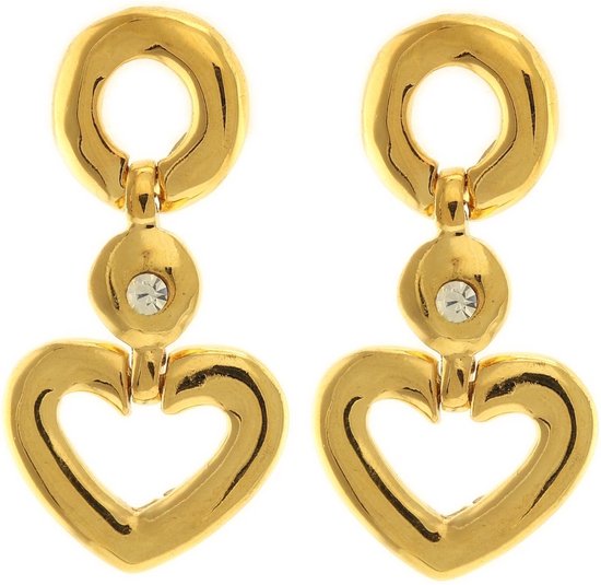 Behave Dames oorbellen hangers goud-kleur hartjes 4,5 cm