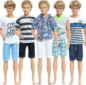 Poppenkleertjes - Geschikt voor Ken van Barbie - Set van 5 outfits - Kleding voor modepoppen - Broeken en shirts - Cadeauverpakking