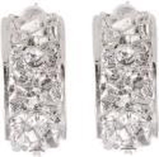 Boucles d'oreilles Behave - femme - boucles d'oreilles clous - couleur argent - demi-boucle d'oreille - avec pierres - 2,5 cm