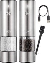 GOV® Elektrische Peper- en Zoutmolen Set RVS XL Oplaadbaar - Pepermolen - Peper- en Zoutstel - Vaderdag Cadeau