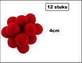 12x Pom Pom 4 cm rood - Thema feest accesoires festival carnaval optocht evenement party