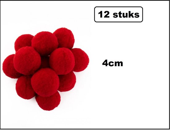12x Pom Pom 4 cm rood - Thema feest accesoires festival carnaval optocht evenement party