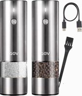 GOV® Elektrische Peper- en Zoutmolen Set RVS Oplaadbaar - Pepermolen Set - Kruidenmolen Set