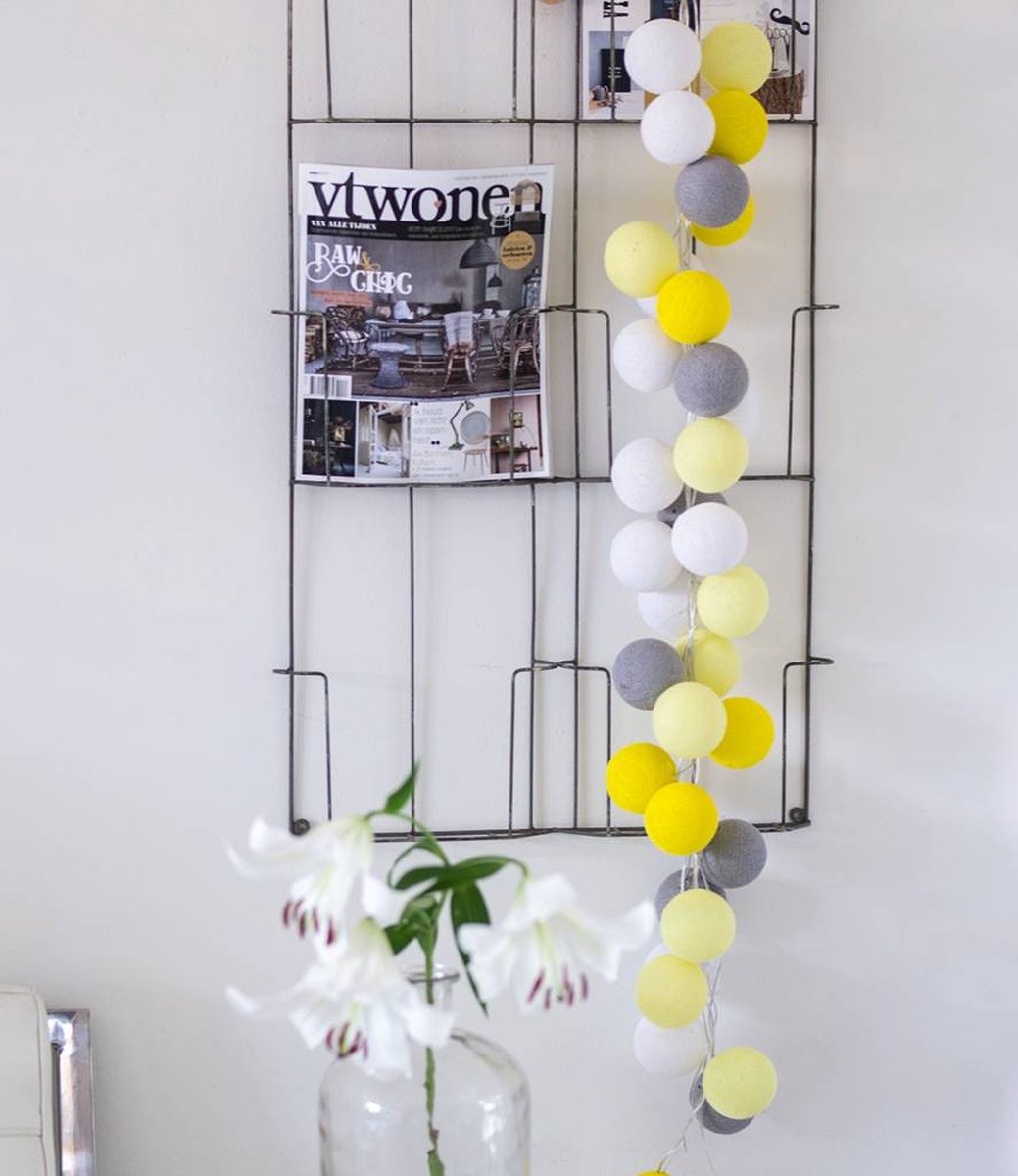 Cotton Ball Lights - Indoor lichtslinger - Yellow/Grey - 50 lampjes