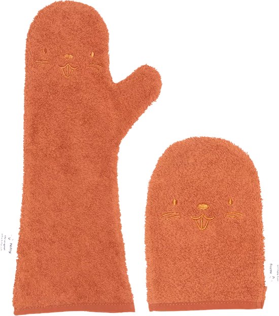 Nifty - The Original Baby Shower Glove met washandje – baby douche handschoen voor beter grip op je baby bij het douchen - Lange washand met washandje - kraamcadeau - Brown glamour Combi-deal