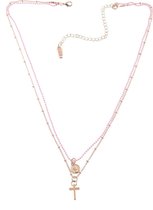 Behave Collier court couleur rose, métal, 2 rangs, pendentif croix + chaîne d'extension 7,5 cm