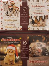 Kerst- en nieuwjaarskaarten - 20 stuks - inclusief enveloppen - thema honden en katten