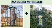 Bird-Feeder - Zaadsilo & Vetbolsilo - Met Beschermkooi voor Kleine Vogels- Groen - & Ophanglus