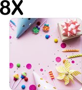 BWK Flexibele Placemat - Roze Party - Feest - Versiering - Achtergrond - Set van 8 Placemats - 40x40 cm - PVC Doek - Afneembaar