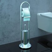 ST Brands - Toiletrol Houder - Toiletborstel met Houder - 2 in 1 Set - Aluminium