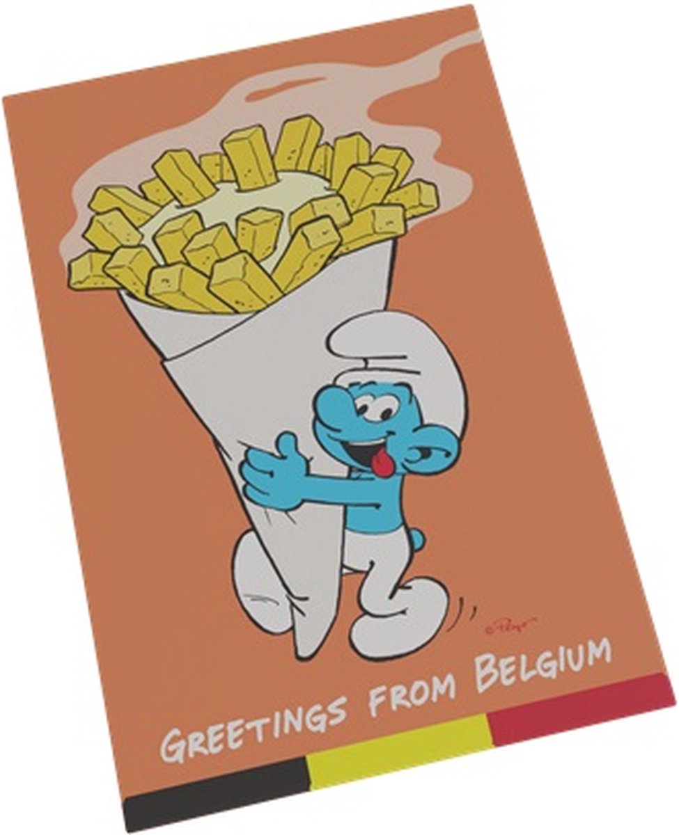 De smurfen - magneet - greetings from Belgium - frietzak - 5,5x8 cm