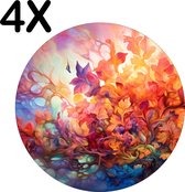 BWK Luxe Ronde Placemat - Kleurrijke Bloemen Tekening - Set van 4 Placemats - 40x40 cm - 2 mm dik Vinyl - Anti Slip - Afneembaar